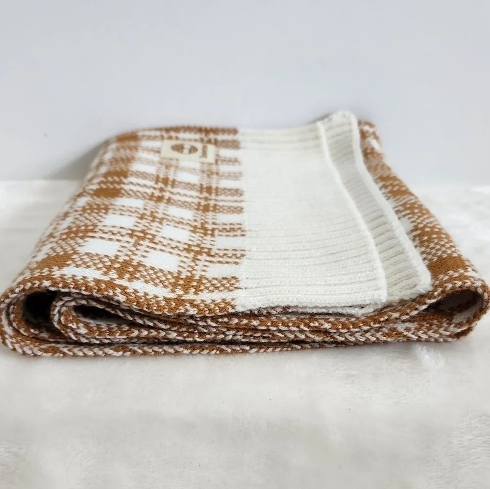 Timberland Wheat Mustard Yellow White Plaid Knit Acrylic Scarf Unisex